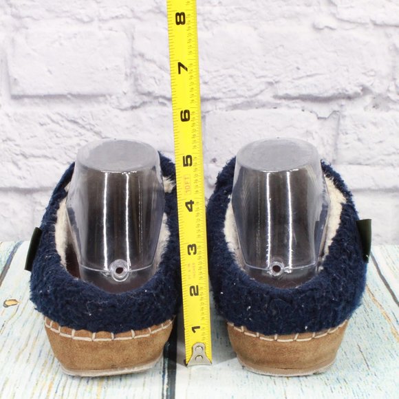 LL Bean Navy Pile Fleece Round Toe Slip On Slides Cozy Slipper Size 8 M - Picture 7 of 9